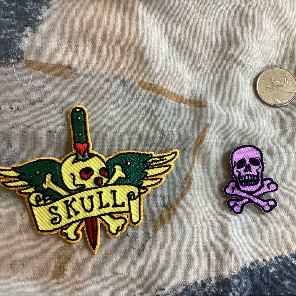 Embroidered Skull & Dagger Patch Set - Yellow, Green, Purple